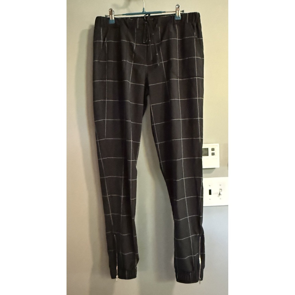 Albion Pants Joggers Windowpane Athletic Pull On Ankle Zips Medium Tall